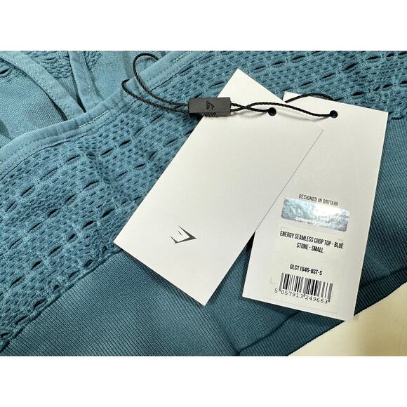 Gymshark Energy+ Seamless Crop Top Blue Stone Sz Small Brand New - Picture 6 of 7